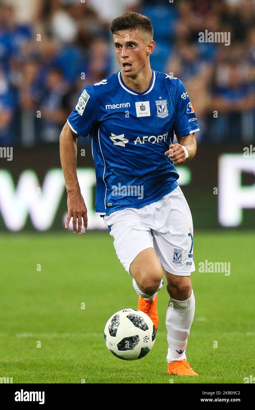 Volodymyr Kostevych (Lech), lors de la deuxième série de qualifications de l'UEFA Europa League: Match de 2st jambes entre Lech Poznan et Shakhtior Soligorsk au Stadion Miejski à Poznan, en Pologne, le 2 août 2018. (Photo par Foto Olimpik/NurPhoto) Banque D'Images