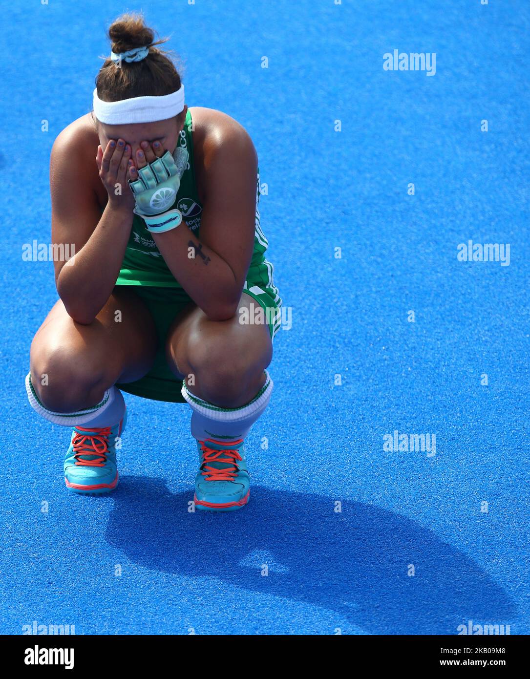 TICE Elena of Ireland fête lors de la FIH Hockey Women's World Cup 2018 Day 13 Match demi-finale 34 entre l'Irlande et l'Espagne au Lee Valley Hockey & tennis Centre du parc olympique Queen Elizabeth à Londres, Royaume-Uni sur 4 août 2018. (Photo par action Foto Sport/NurPhoto) Banque D'Images