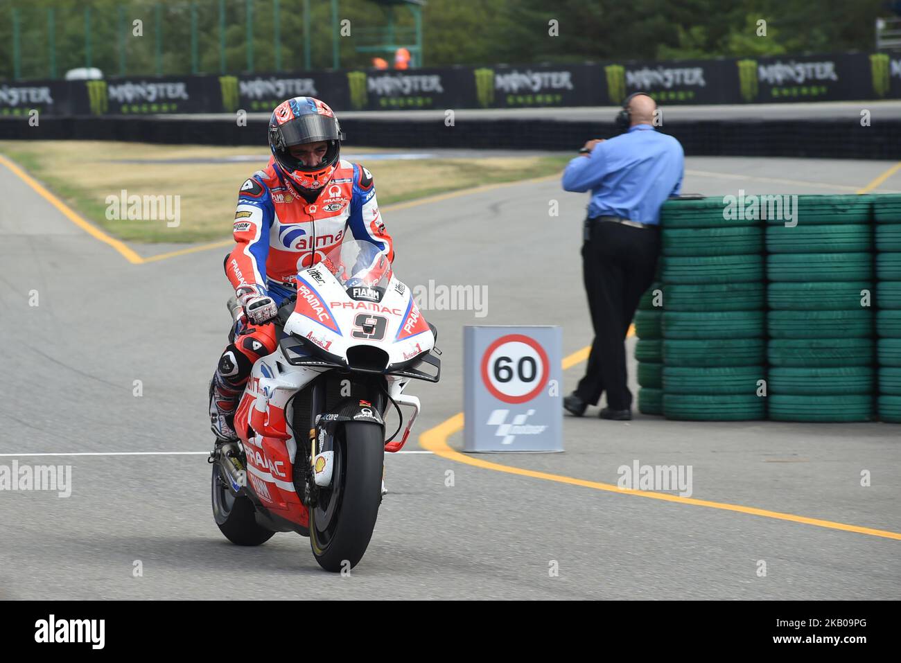 9 pilote italien Danilo Petrucci de Team Octo Pramac course après la course à Brno circuit pour le Grand Prix de la République Tchèque à Brno, République Tchèque sur 5 août 2018. (Photo par Andrea Diodato/NurPhoto) Banque D'Images