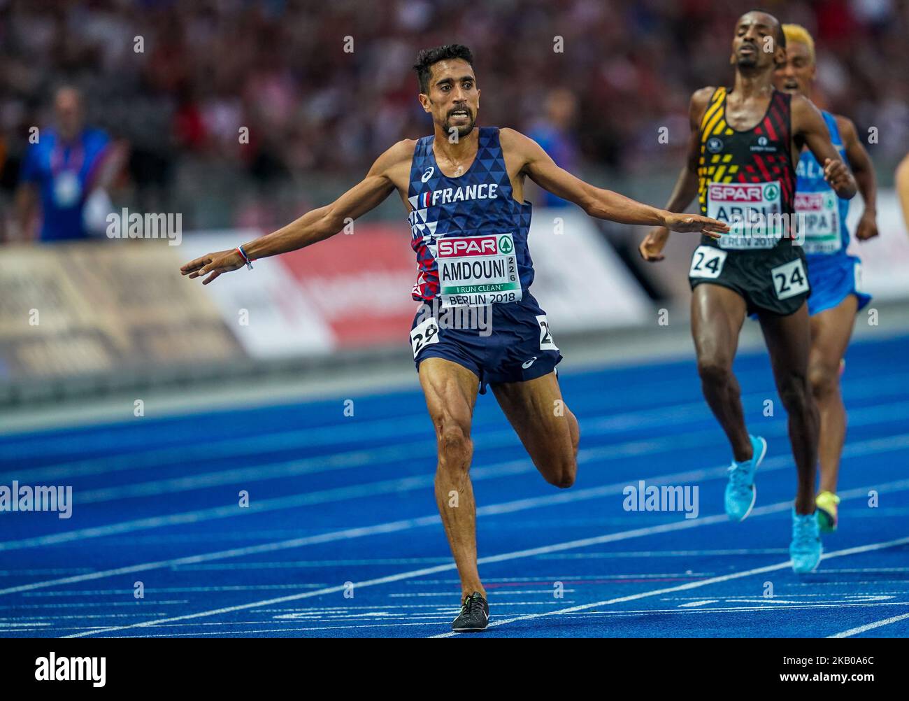 Morad Amdouni, de France, a remporté la finale de 10000 mètres au stade olympique de Berlin au Championnat européen d'athlétisme le 7/8/2018. (Photo par Ulrik Pedersen/NurPhoto) Banque D'Images