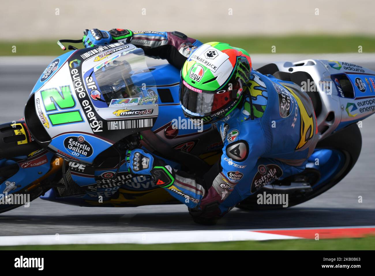 21 pilote italien Franco Morbidelli de l'équipe EG 0,0 Marc VDS course pendant l'échauffement du Grand prix de MotoGP autrichien à l'anneau de taureau rouge à Spielberg, sur 12 août 2018. (Photo par Andrea Diodato/NurPhoto) Banque D'Images