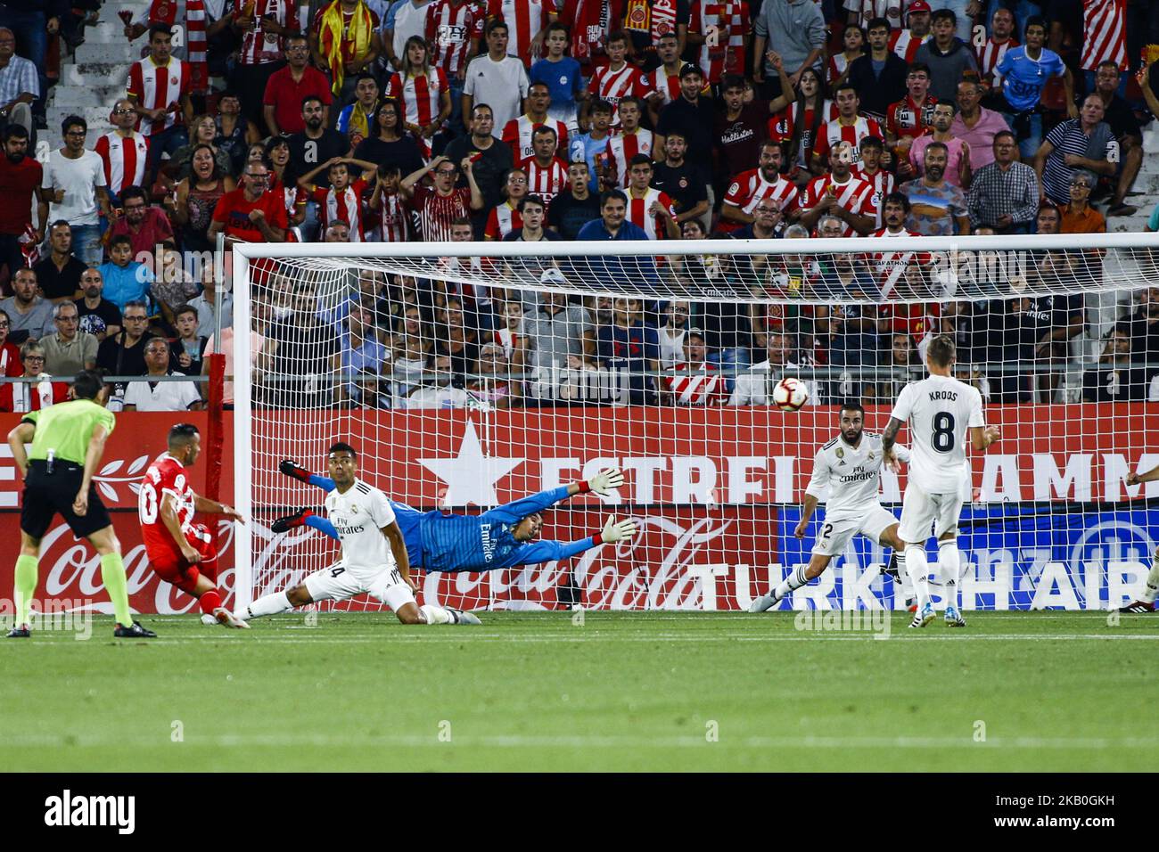 10 Borja Garcia de l'Espagne marquant le but pour Girona FC pendant le match de la Liga entre Girona FC contre le Real Madrid dans le stade Montilivi à Gérone, le 26 août 2018, Espagne. (Photo par Xavier Bonilla/NurPhoto) Banque D'Images