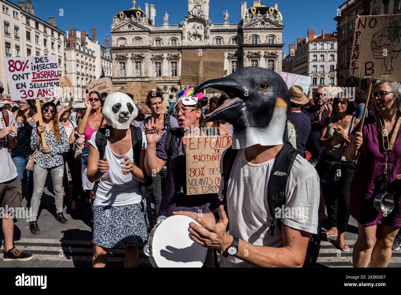 Plusieurs milliers de personnes ont manifesté dans les rues de Lyon, en France, pour protester contre le réchauffement climatique et pour exiger des mesures concrètes et immédiates de la part du gouvernement pour réduire l'utilisation des combustibles fossiles et promouvoir l'énergie verte, sur 8 septembre 2018. (Photo de Nicolas Liponne/NurPhoto) Banque D'Images