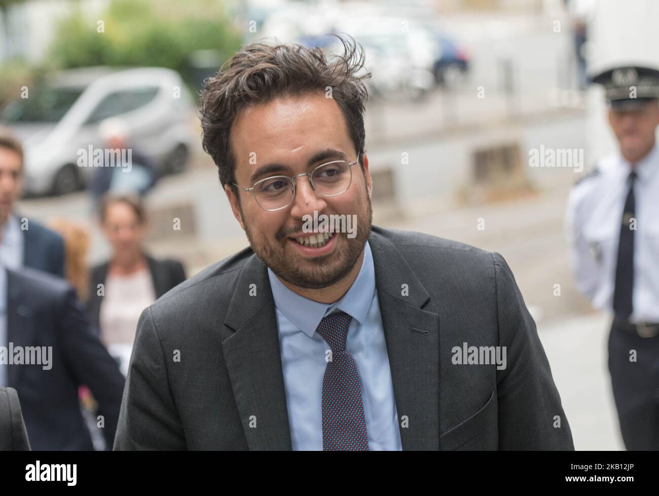 Mounir Mahjoubi, Secrétaire d'Etat aux Affaires numériques lors de sa visite de la DSI du Ministère des Affaires étrangères à Nantes, France, le 13 septembre 2018 pour la présentation du projet France visas, Consiste à gérer de manière totalement dématérialisée les demandes de visa pour un étranger souhaitant venir en France. (Photo par Estelle Ruiz/NurPhoto) Banque D'Images