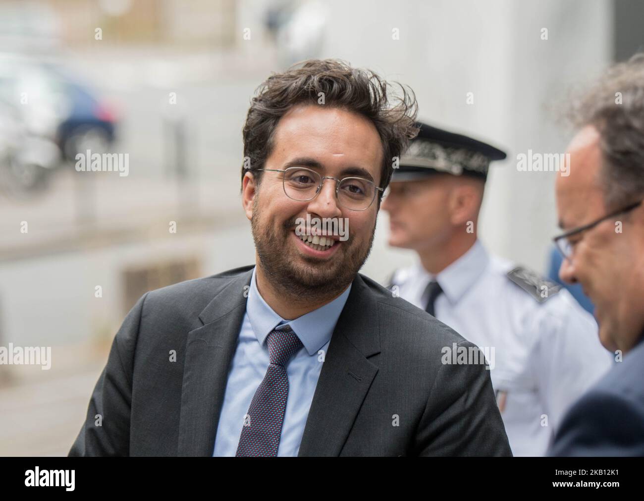 Mounir Mahjoubi, Secrétaire d'Etat aux Affaires numériques lors de sa visite de la DSI du Ministère des Affaires étrangères à Nantes, France, le 13 septembre 2018 pour la présentation du projet France visas, Consiste à gérer de manière totalement dématérialisée les demandes de visa pour un étranger souhaitant venir en France. (Photo par Estelle Ruiz/NurPhoto) Banque D'Images