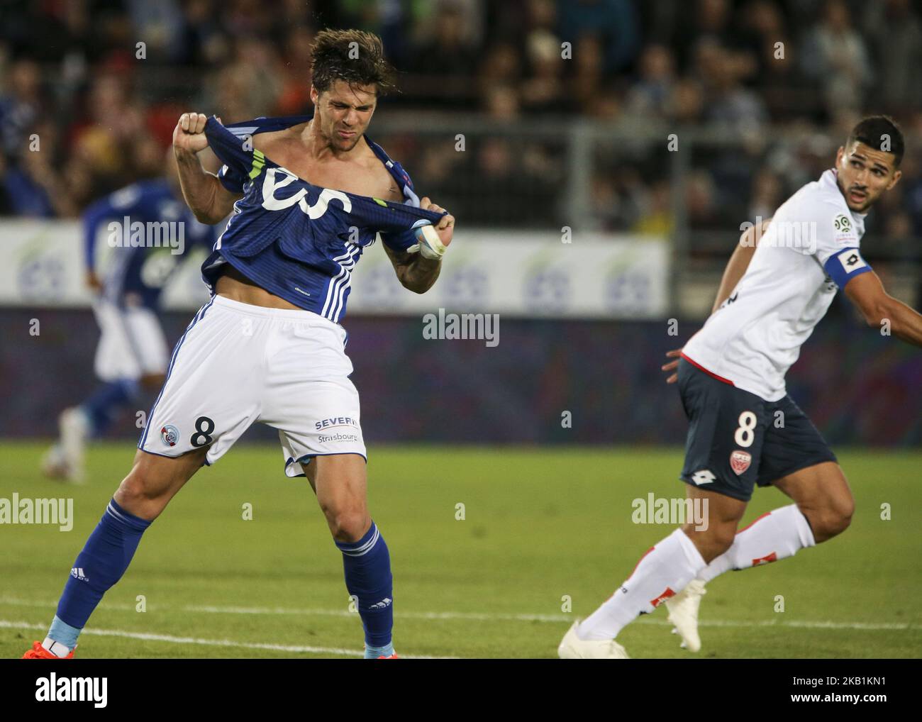 Martin Jonas (RCS) lors du match de football français L1 entre Strasbourg (RCSA) et Dijon FCO sur 29 septembre 2018 au stade Meinau à Strasbourg, dans l'est de la France. (Photo par Elyxandro Cegarra/NurPhoto) Banque D'Images