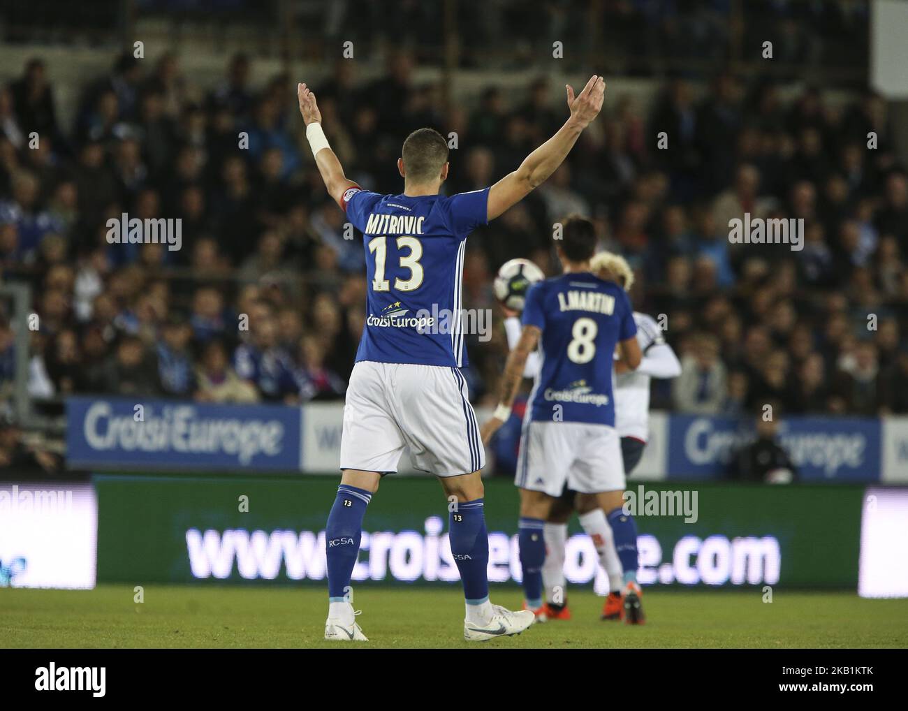 Mitrovic Stefan (RCS) lors du match de football français L1 entre Strasbourg (RCSA) et Dijon FCO sur 29 septembre 2018 au stade Meinau à Strasbourg, dans l'est de la France. (Photo par Elyxandro Cegarra/NurPhoto) Banque D'Images