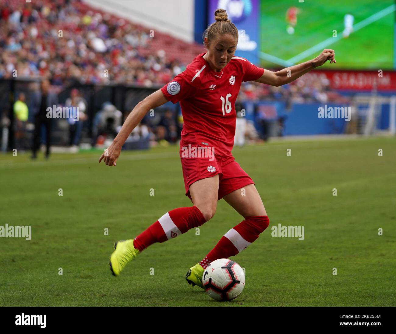 Rebecca Quinn du Canada pendant le match semi-final du Championnat des femmes de la CONCACAF entre Panama et le Canada au stade Toyota à Frisco, au Texas, sur 14 octobre 2018. (Photo par action Foto Sport/NurPhoto) Banque D'Images