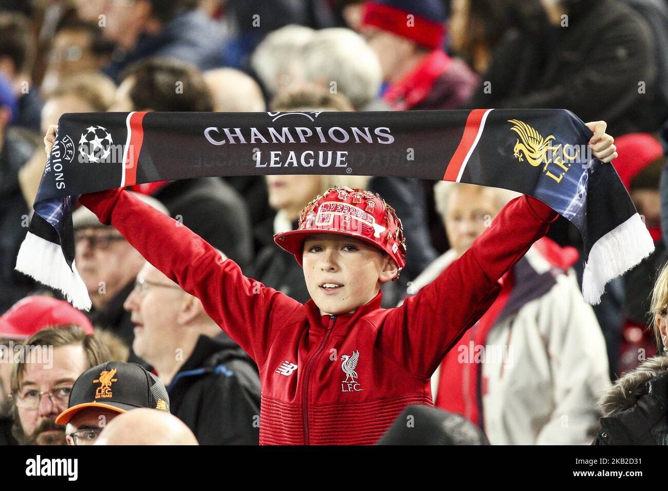 Supporters de Liverpool lors du match de football de l'UEFA Champions League Group Stage n.3 LIVERPOOL - CRVENA ZVEZDA le 24/10/2018 à l'Anfield Road à Liverpool, en Angleterre. (Photo de Matteo Bottanelli/NurPhoto) Banque D'Images