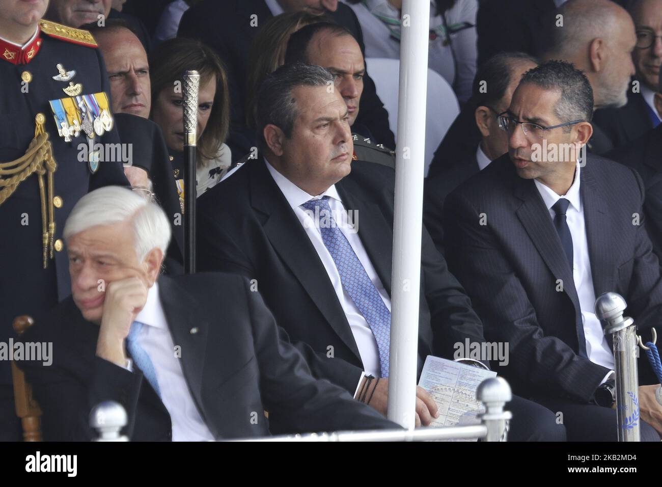 Panos Kammenos à Thessalonique lors du défilé militaire du 28th octobre 2018, la 'journée Oxi' qui commémore le rejet de la Grèce de l'ultimatum fait par le dictateur italien Benito Mussolini en 1940. Panos Kammenos est le ministre de la Défense nationale de Grèce et fondateur du parti de droite indépendant Grecs. (Photo de Nicolas Economou/NurPhoto) Banque D'Images