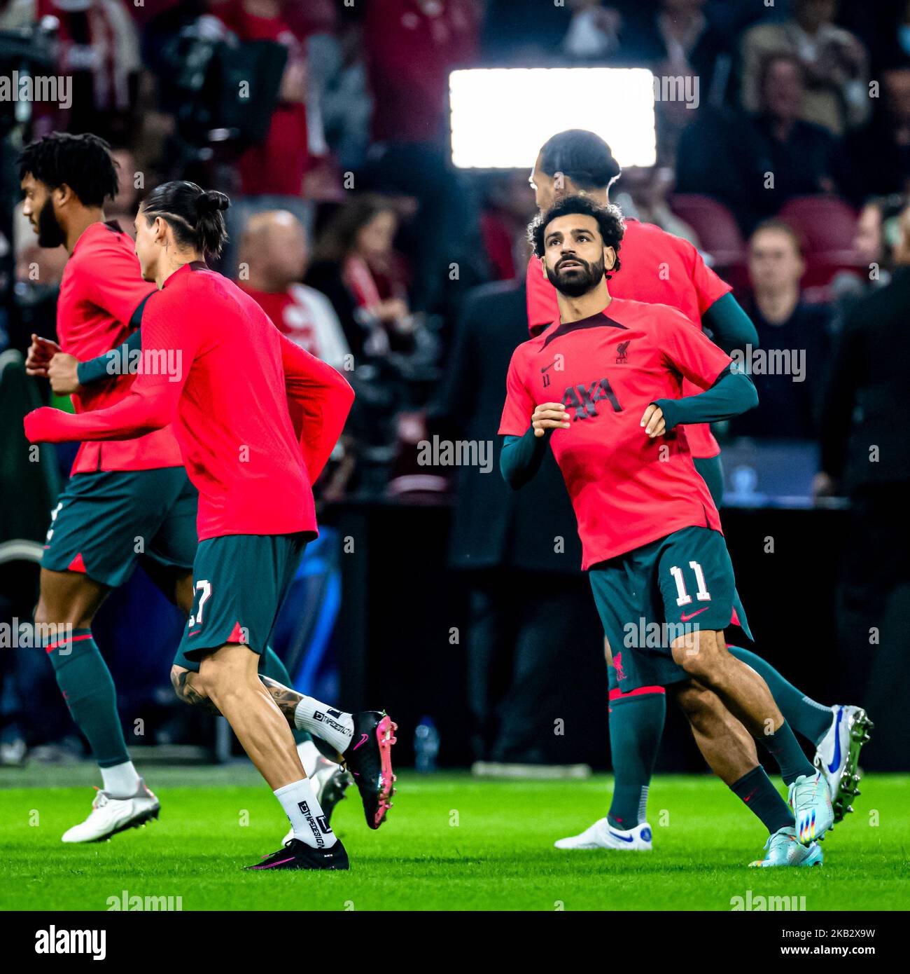 AMSTERDAM, pays-Bas, 26-10-2022, football, Johan Cruijff Arena, Ligue des Champions, saison 2022 / 2023, pendant le match Ajax - Liverpool, échauffement Liverpool, joueur de Liverpool Mohamed Salah Banque D'Images