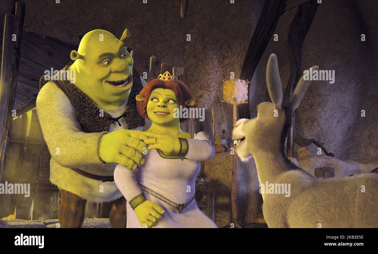 SHREK 2, SHREK, PRINCESSE FIONA, ÂNE, 2004 Banque D'Images