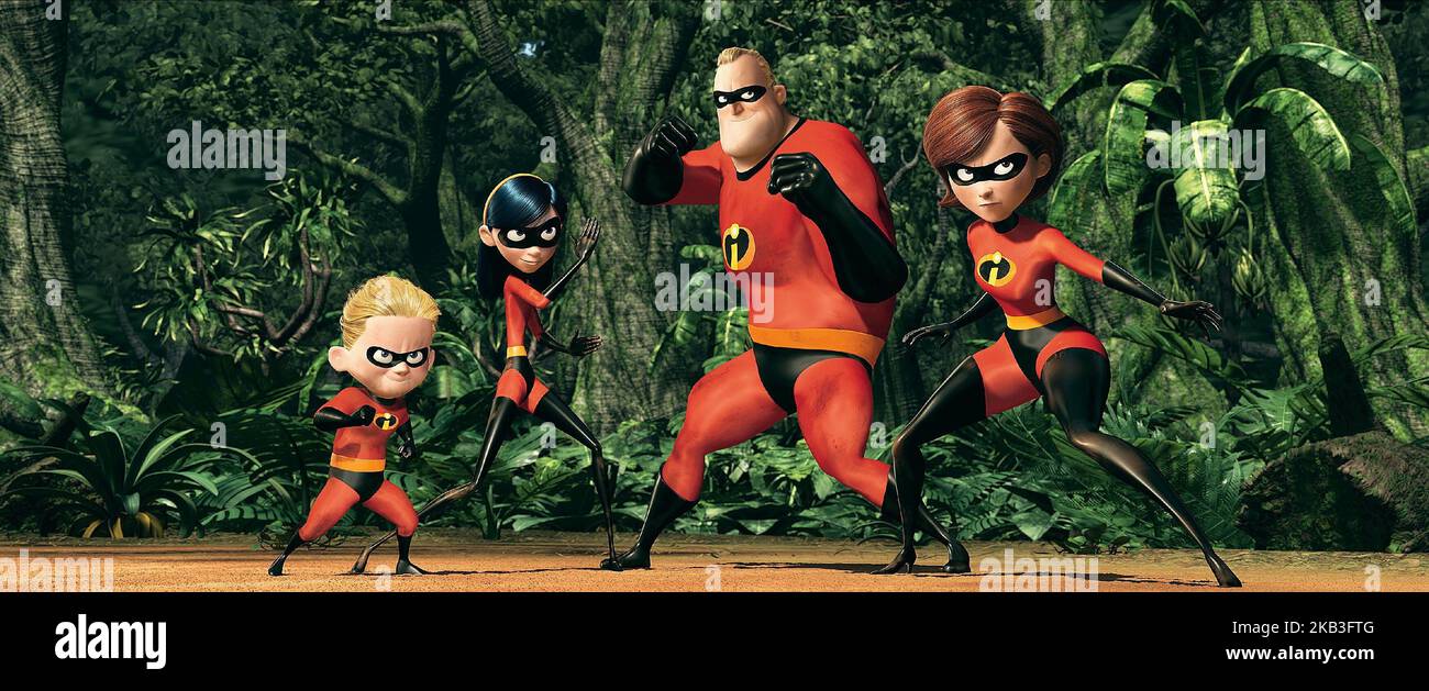 LES INCREDIBLES, DASH, VIOLET PARR, M. INCREDIBLE, ELASTIGIRL, 2004 Banque D'Images