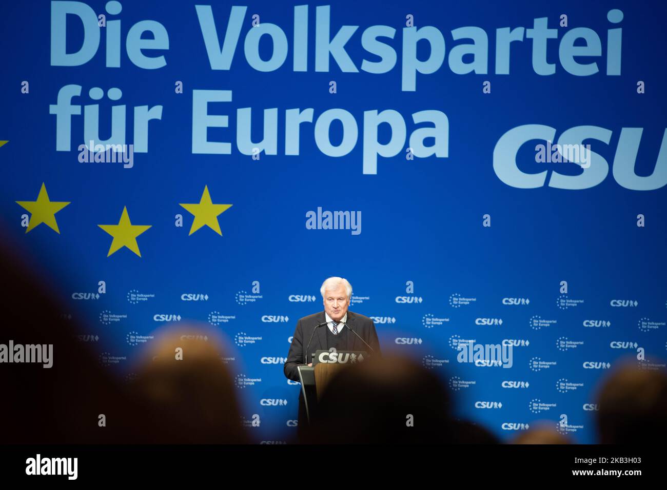 Le ministre allemand de l'interiour, de la construction et de la communauté et le CSU dirigent Horst Seehofer au congrès du parti CSU sur les listes européennes. (Photo par Alexander Pohl/NurPhoto) Banque D'Images