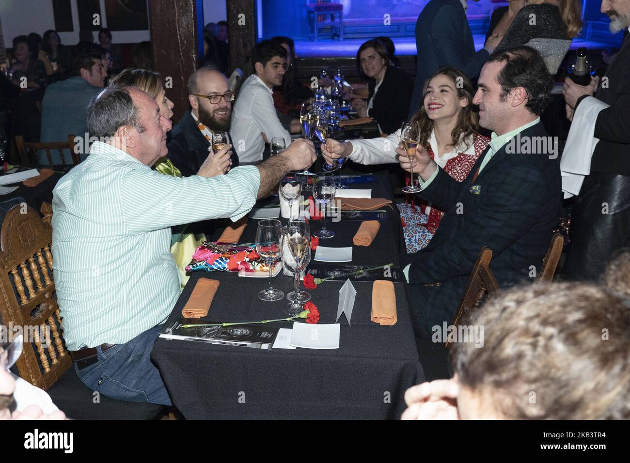 Luis Miguel Rodriguez, designer Agatha Ruiz de la Prada et Tristan Ramirez assistent à la présentation "Onirico" au bar El Corral de la Moreria sur 04 décembre 2018 à Madrid, Espagne (photo par Oscar Gonzalez/NurPhoto) Banque D'Images