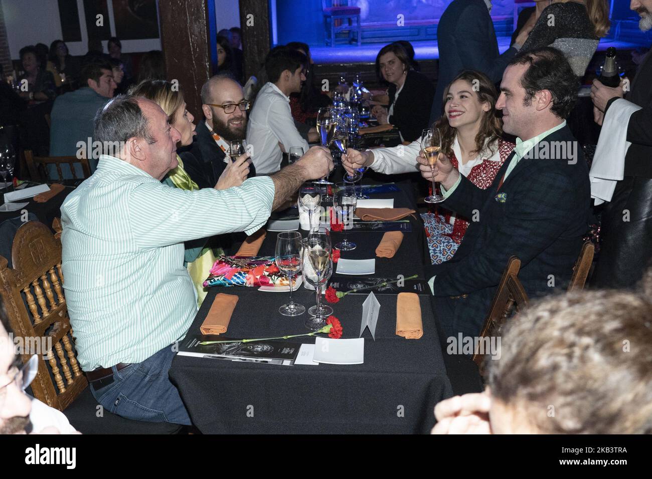 Luis Miguel Rodriguez, designer Agatha Ruiz de la Prada et Tristan Ramirez assistent à la présentation "Onirico" au bar El Corral de la Moreria sur 04 décembre 2018 à Madrid, Espagne (photo par Oscar Gonzalez/NurPhoto) Banque D'Images