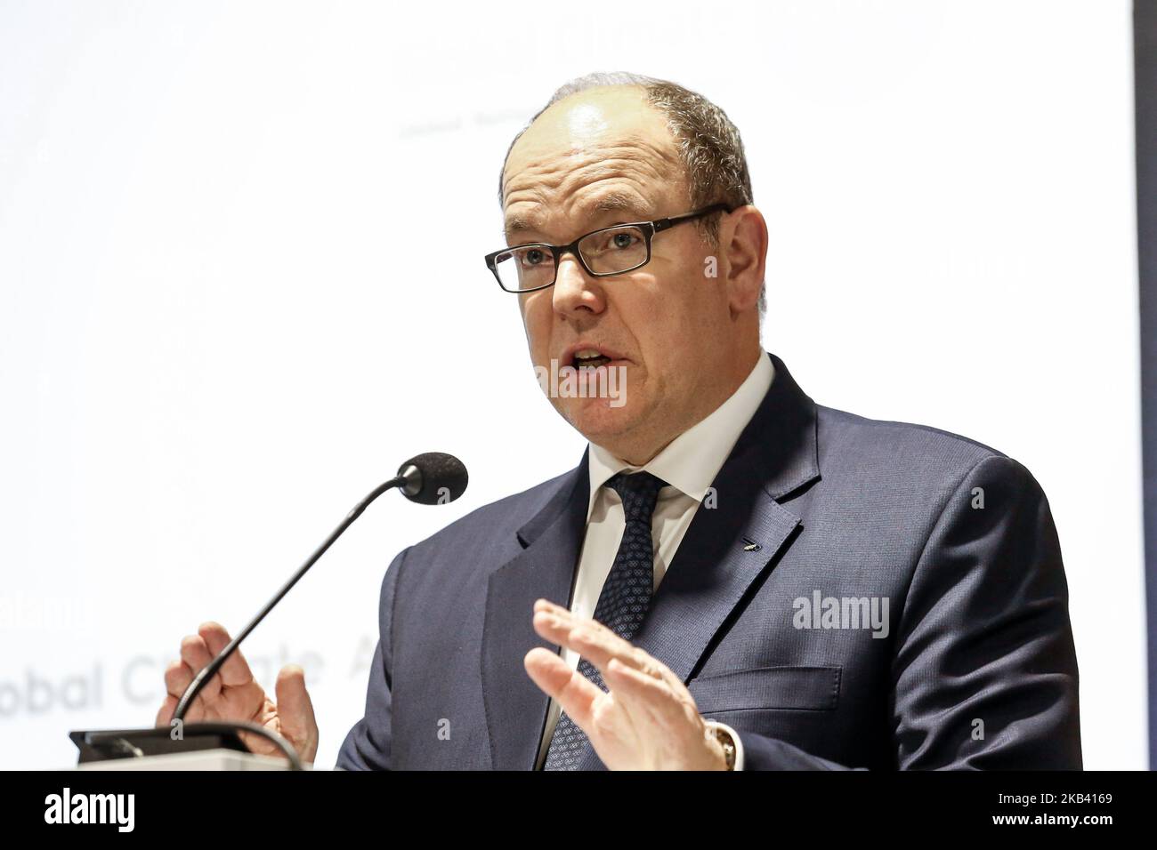 HSH, Prince Albert de Monaco lors de l'événement mondial COP24 sur l'action climatique – Sports pour l'action climatique lors de la Conférence des Nations Unies sur le climat COP24 à Katowice, Pologne 11 décembre 2018. COP24 rassemble les parties à la Convention-cadre des Nations Unies sur les changements climatiques (CCNUCC). (Photo par Dominika Zarzycka/NurPhoto) Banque D'Images