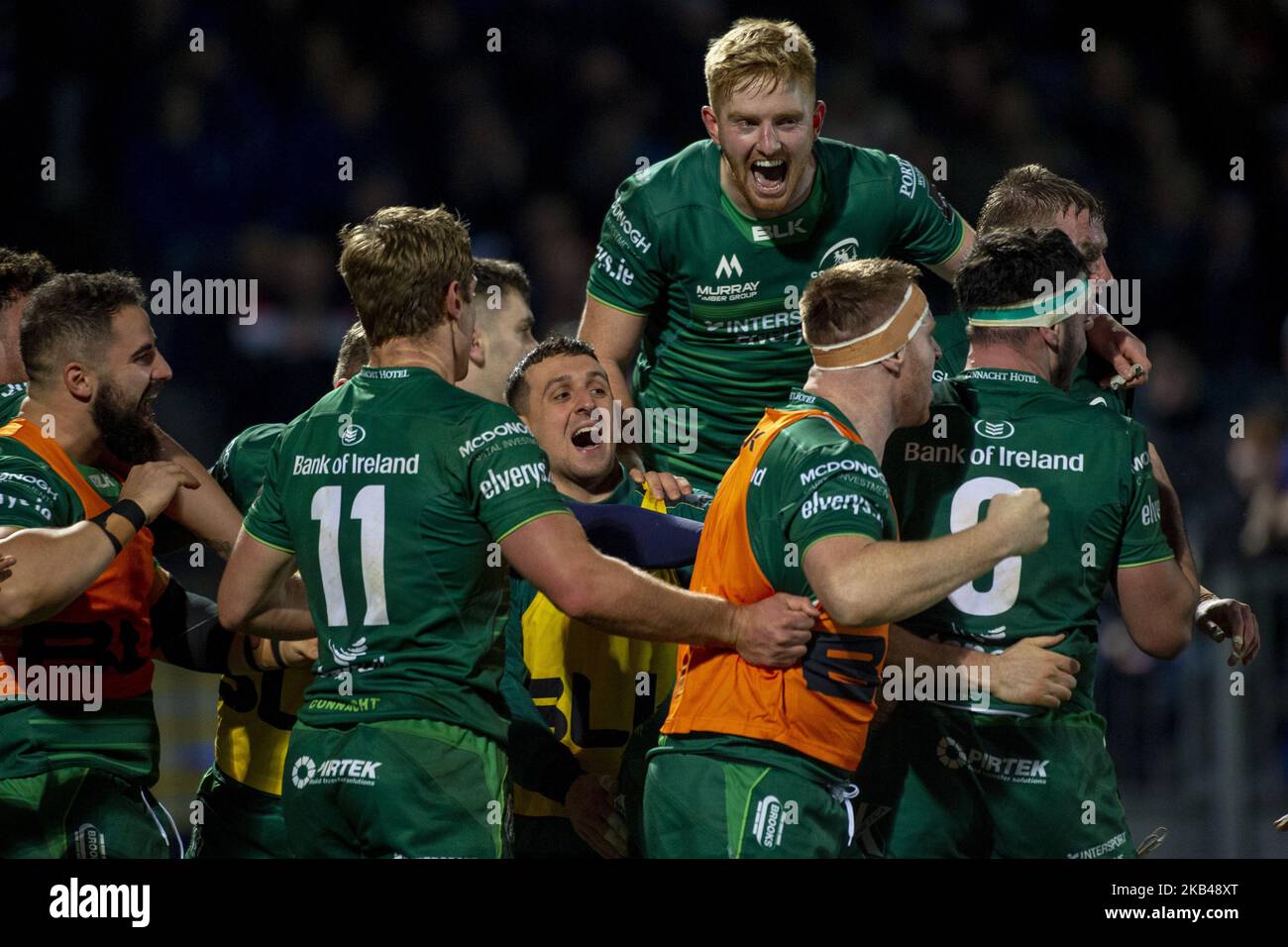 Les joueurs du Connacht célèbrent le score de Jack Carty lors du match de rugby Guinness PRO14 entre le rugby Leinster et le rugby Connacht au RDS Arena de Dublin, Irlande sur 22 décembre 2018 (photo d'Andrew Surma/NurPhoto) Banque D'Images
