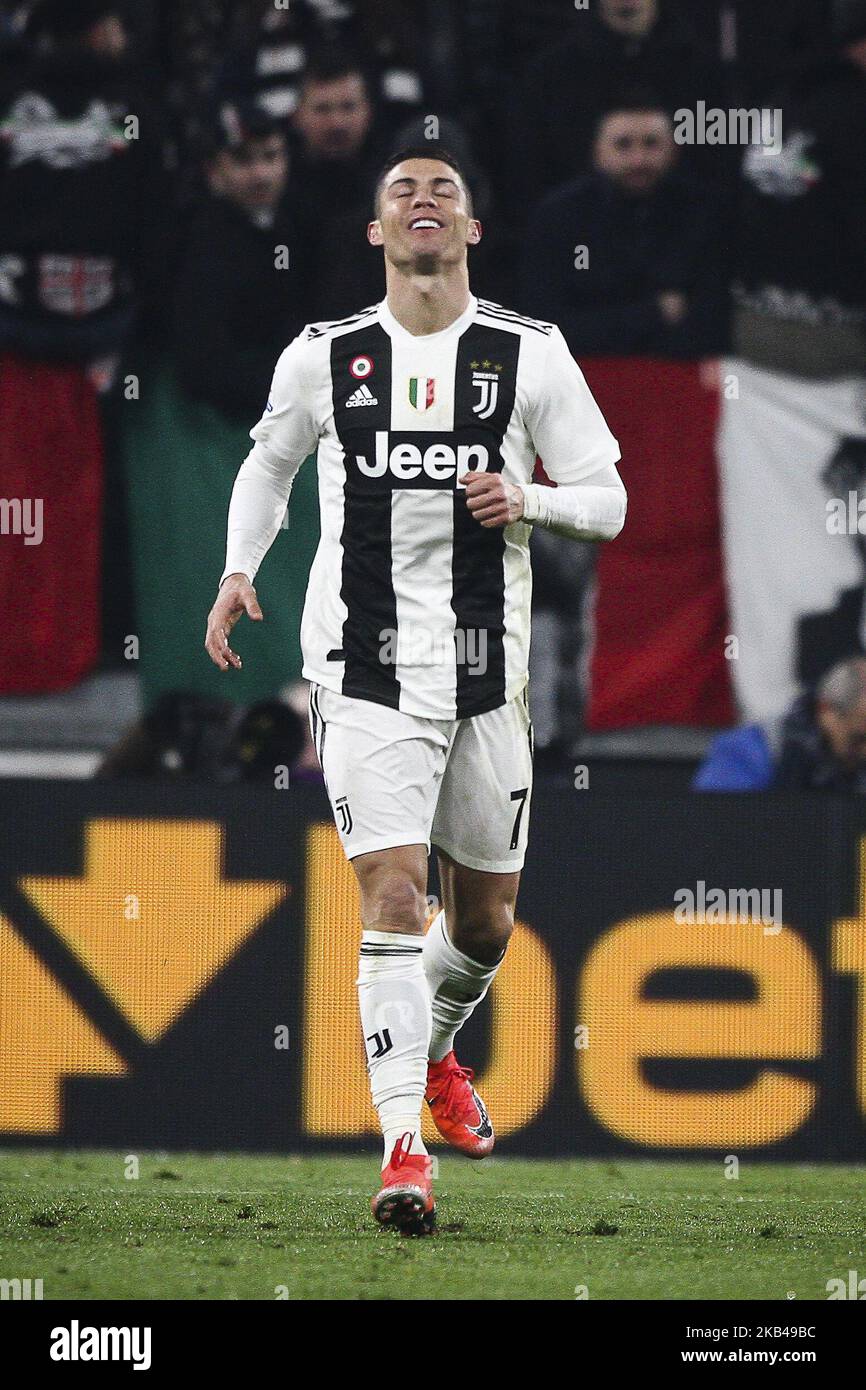 Juventus Forward Cristiano Ronaldo (7) montre la déjection pendant le match de football de la série A n.17 JUVENTUS - ROMA le 22/12/2018 au stade Allianz de Turin, Italie.(photo de Matteo Bottanelli/NurPhoto) Banque D'Images