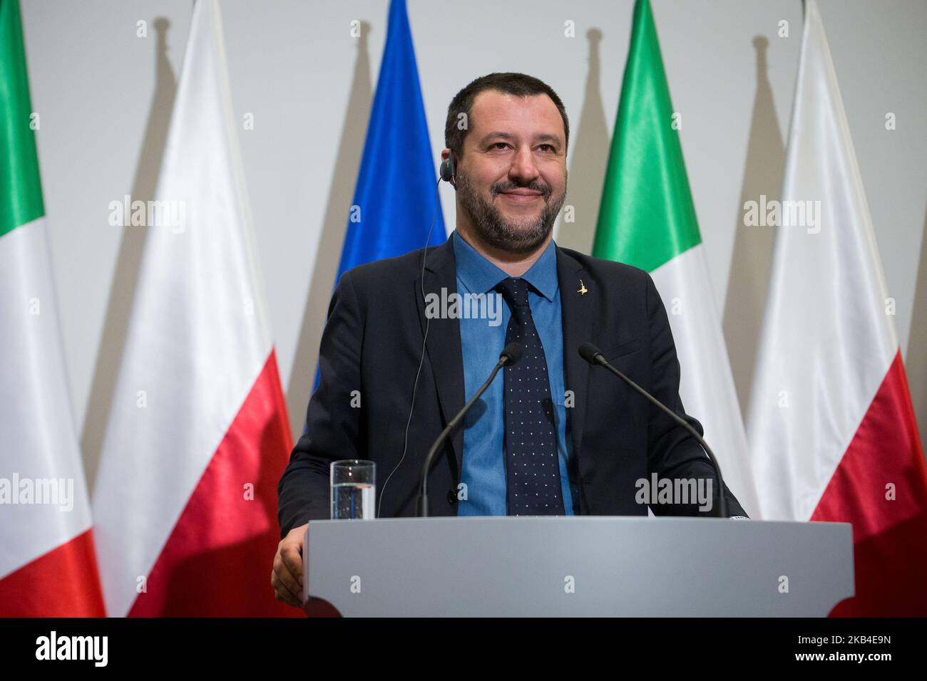 Vice-Premier ministre italien Matteo Salvini lors de la conférence de presse avec le ministre polonais de l'intérieur Joachim Brudzinski au ministère de l'intérieur à Varsovie, Pologne, le 9 janvier 2019 (photo de Mateusz Wlodarczyk/NurPhoto) Banque D'Images