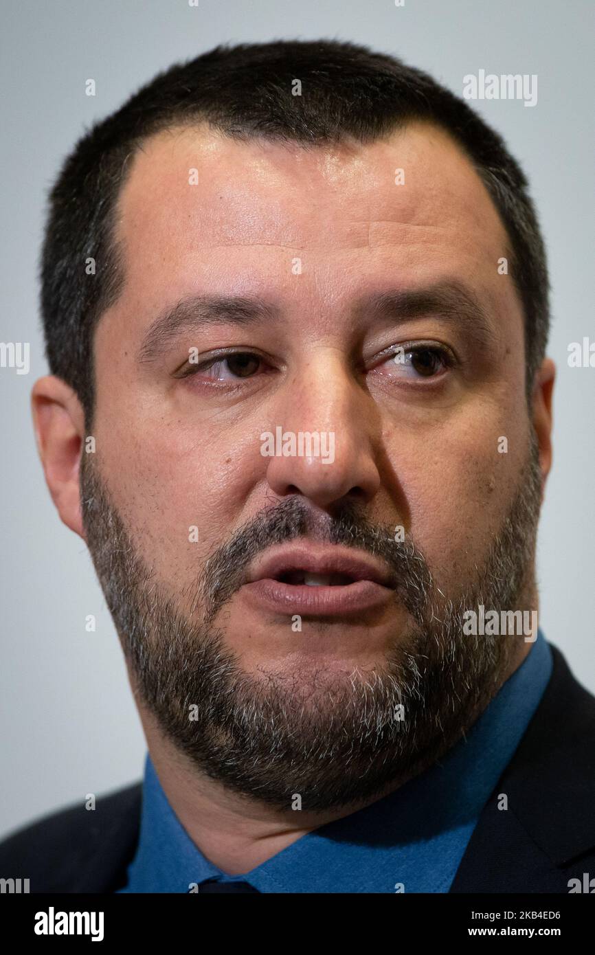 Vice-Premier ministre italien Matteo Salvini lors de la conférence de presse avec le ministre polonais de l'intérieur Joachim Brudzinski au ministère de l'intérieur à Varsovie, Pologne, le 9 janvier 2019 (photo de Mateusz Wlodarczyk/NurPhoto) Banque D'Images