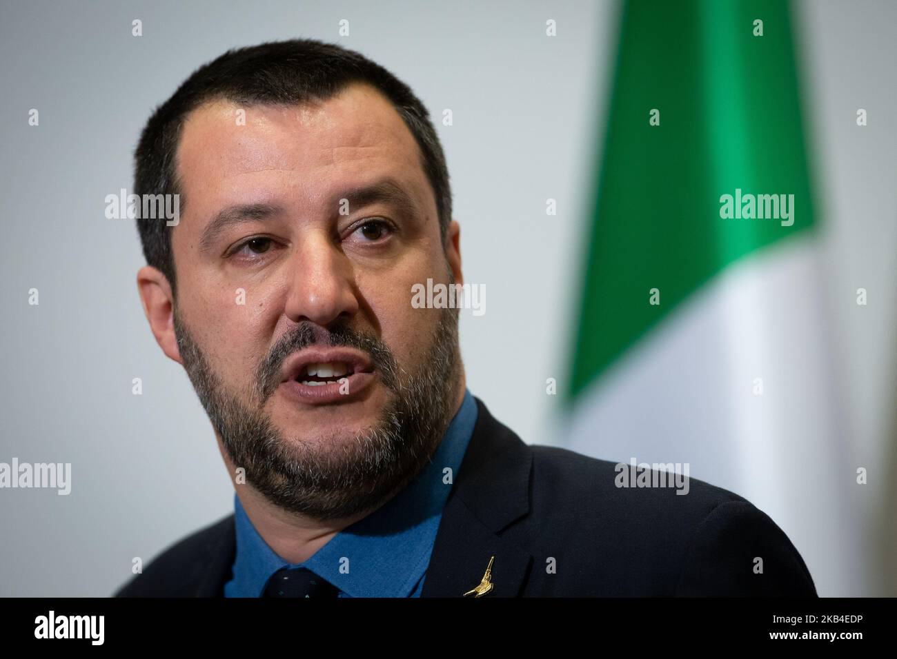 Vice-Premier ministre italien Matteo Salvini lors de la conférence de presse avec le ministre polonais de l'intérieur Joachim Brudzinski au ministère de l'intérieur à Varsovie, Pologne, le 9 janvier 2019 (photo de Mateusz Wlodarczyk/NurPhoto) Banque D'Images