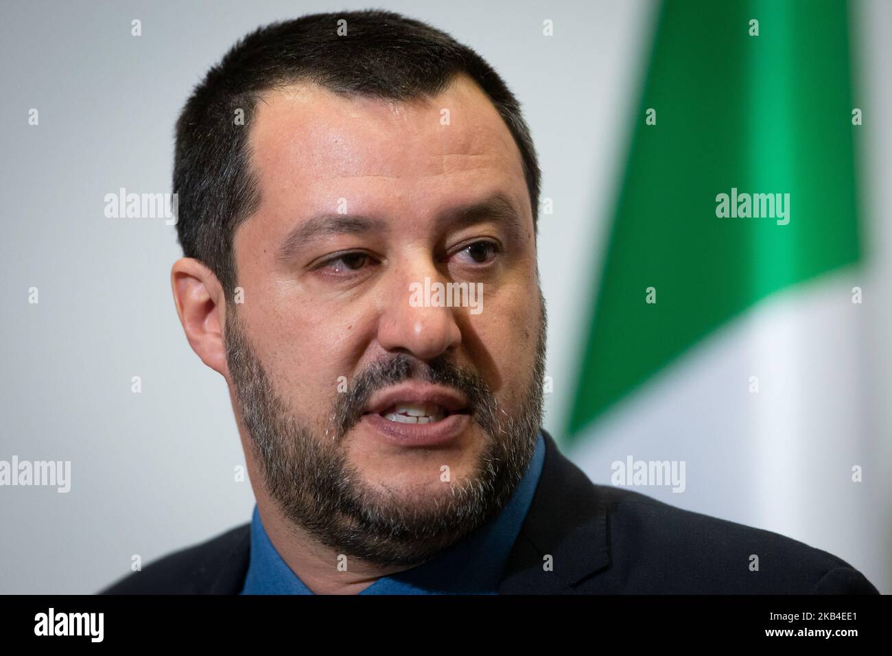 Vice-Premier ministre italien Matteo Salvini lors de la conférence de presse avec le ministre polonais de l'intérieur Joachim Brudzinski au ministère de l'intérieur à Varsovie, Pologne, le 9 janvier 2019 (photo de Mateusz Wlodarczyk/NurPhoto) Banque D'Images