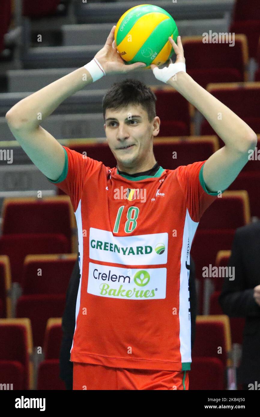 Aleks Grozdanov de Greenyard Maaseik est vu le 16 janvier 2019 à Gdansk, Pologne pendant le match de la Ligue des champions de Volleyball entre Trefl Gdansk et de Greenyard Maaseik à la salle de sport ERGO Arena. (Photo de Michal Fludra/NurPhoto) Banque D'Images