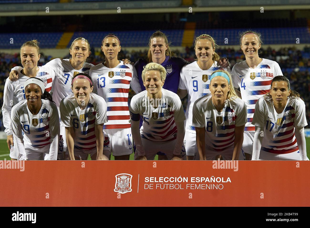 Ligne des Etats-Unis (G-D) Emily Sonnet, Abby Dahlkemper, Alex Morgan, Alyssa Naeher, Lindsey Horan, Becky Sauerbrunn, Crystal Dunn, Rose Lavelle, Megan Rapinoe, Julie Ertz et Tobin Heath lors du match amical entre l'Espagne et les Etats-Unis au stade Rico Perez à Alicante, Espagne sur 22 janvier 2019. (Photo de Jose Breton/NurPhoto) Banque D'Images