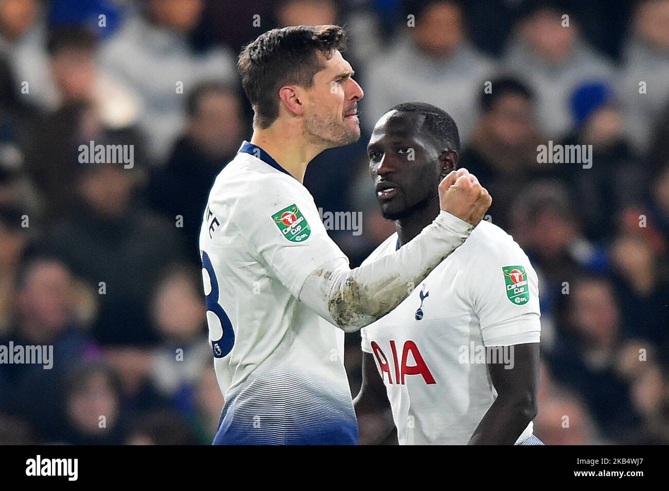 L'avant-poste de Tottenham Fernando Llorente fête son but lors du match de la Carabao Cup entre Chelsea et Tottenham Hotspur à Stamford Bridge, Londres, le jeudi 24th janvier 2019. (Photo de Mark Fletcher/NurPhoto) Banque D'Images