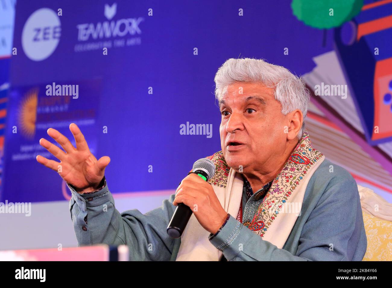 Le poète indien Javed Akhtar parle pendant la session au Jaipur Littérature Festival 2019, au Palais Diggi à Jaipur,Rajasthan,Inde le vendredi 25,2019 janvier. (Photo de Vishal Bhatnagar/NurPhoto) Banque D'Images