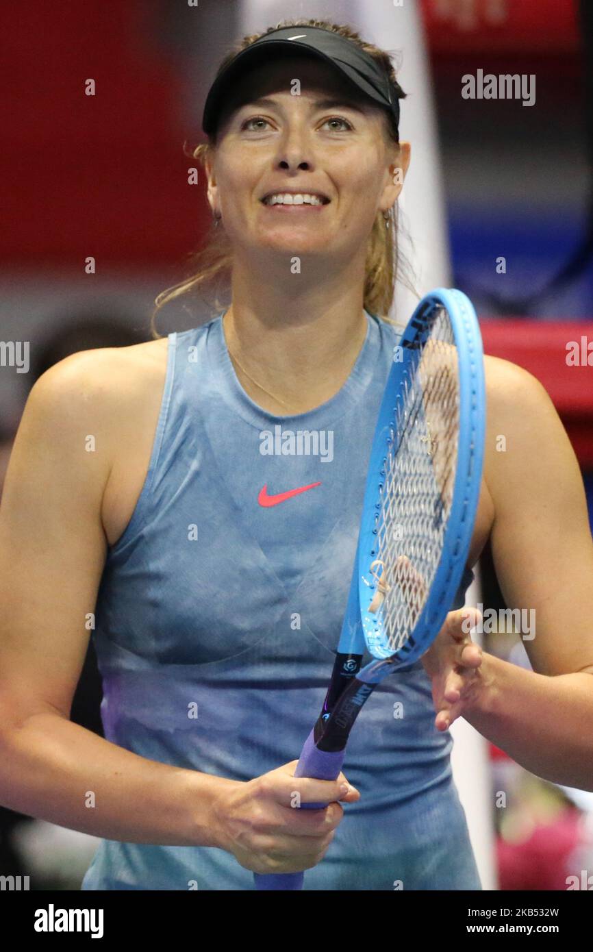 Maria Sharapova remercie ses supporters lors du tournoi de tennis Trophée-2019 des Ladies de Saint-Pétersbourg à Saint-Pétersbourg, en Russie (photo par Igor Russak/NurPhoto) Banque D'Images