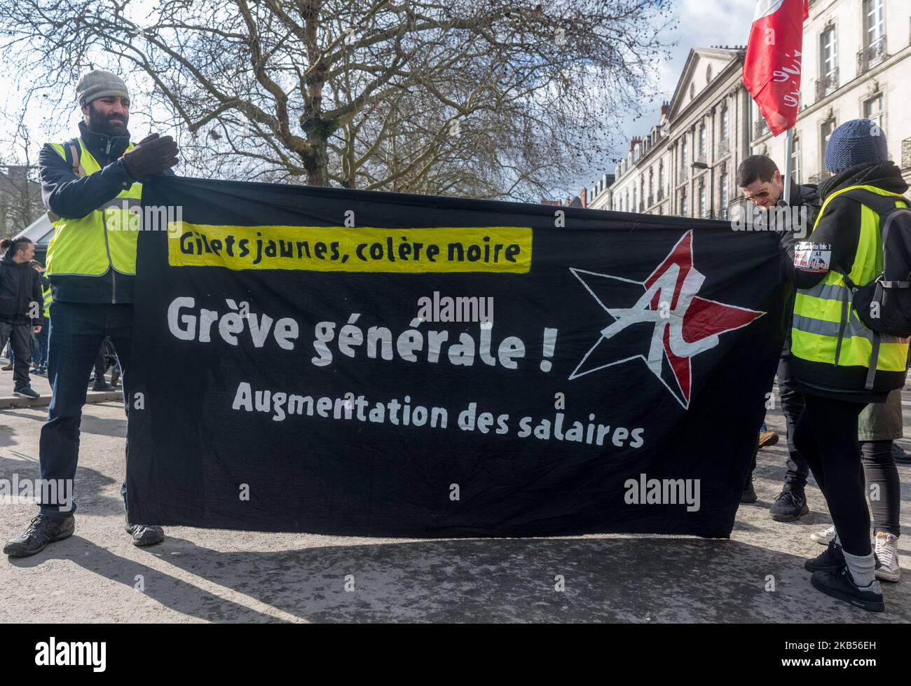 Environ 3 000 gilets jaunes (Gilets Jaunes) manifestés dans le centre-ville  de Nantes, en France, sur 2 février 2019. Pour cette semaine de 12th, les gilets  jaunes dénonciaient l'augmentation de 1 février,