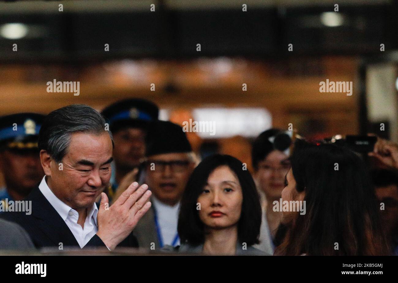 Le ministère chinois des Affaires étrangères, Wang Yi, est arrivé dimanche à l'aéroport international de Tribhuvan à Katmandou (Népal), à 08 septembre 2019. (Photo par Saroj Baizu/NurPhoto) Banque D'Images