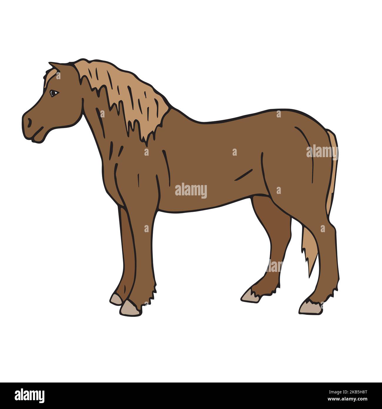 Dessin de l'animal à la main vectoriel cheval à dépouille coloré isolé sur fond blanc Illustration de Vecteur