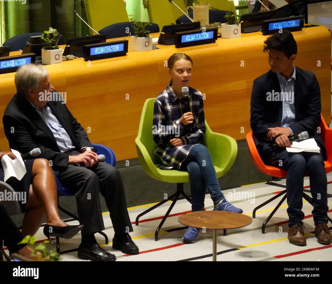 GRETA Thunberg s'est exprimé lors du tout premier Sommet des jeunes des Nations Unies sur le climat à 21 septembre 2019, à New York. Le Sommet des jeunes sur le climat a pour but de rassembler de jeunes militants engagés dans la lutte contre le changement climatique au rythme et à l'échelle nécessaires pour relever le défi. (Photo de Selcuk Acar/NurPhoto) Banque D'Images
