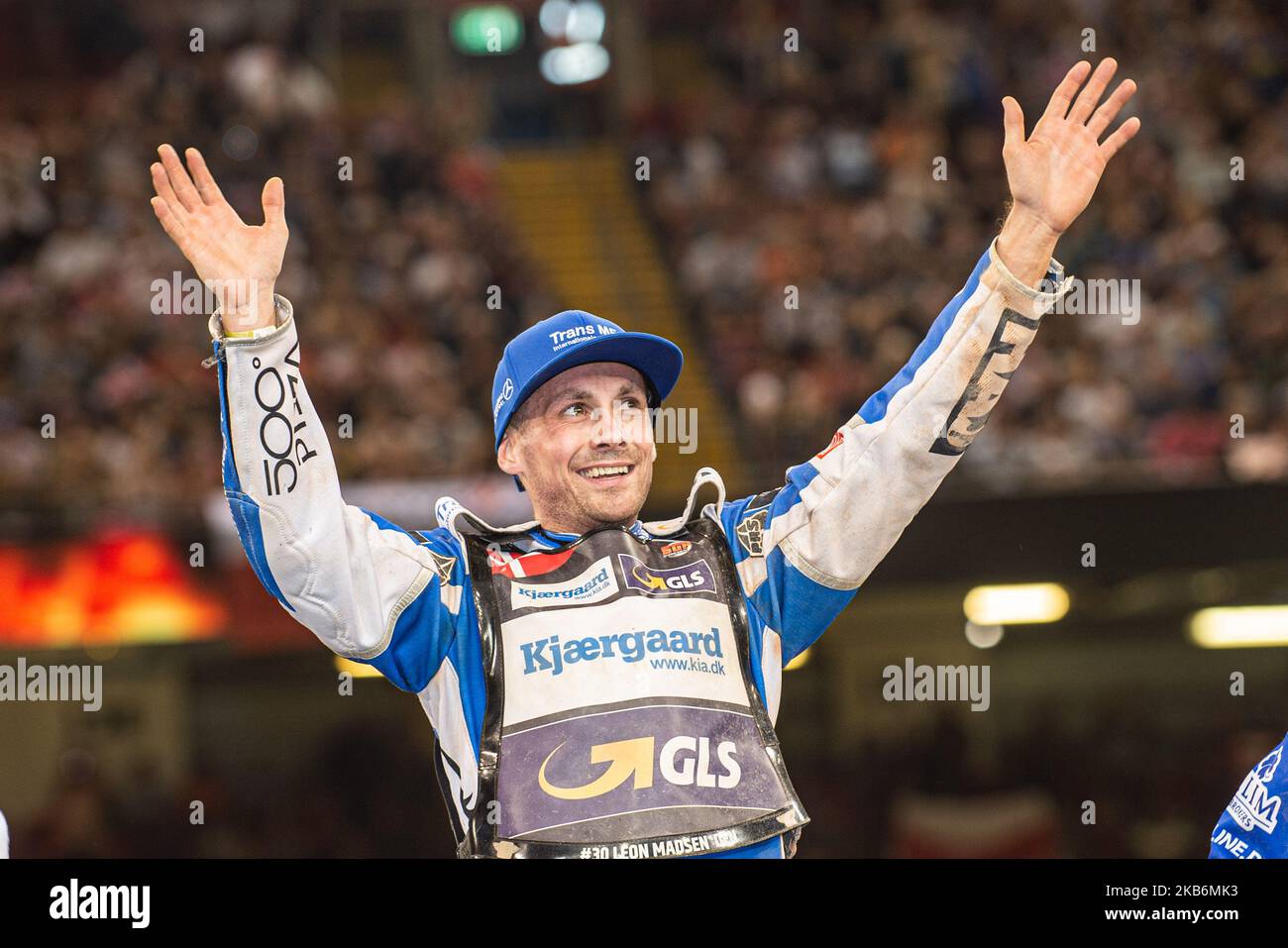 Leon Madsen célèbre sa victoire lors du GRAND PRIX ADRIAN FLUX BRITISH FIM SPEEDWAY au stade de la Principauté, à Cardiff, le samedi 21st septembre 2019. (Photo de Ian Charles/MI News/NurPhoto) Banque D'Images