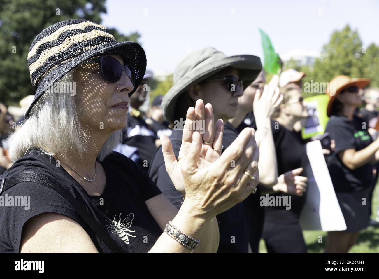 Un manifestant est vu lors d'une manifestation en dehors du Congrès demandant aux législateurs d'adopter mercredi à Washington D.C., des lois sur la sécurité des armes à feu. 25 septembre 2019. (Photo par Aurora Samperio/NurPhoto) Banque D'Images