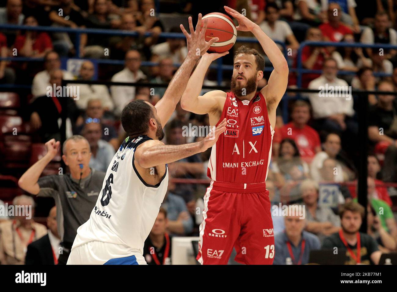 Sergio Rodriguez d'AX Armani Exchange Olimpia Milan en action pendant le LBA Lega basket Un match entre AX Armani Exchange Milan et Urania Milano au Forum de Mediolanum Milano sur 29 septembre 2019 à Milan, Italie. (Photo de Giuseppe Cottini/NurPhoto) Banque D'Images