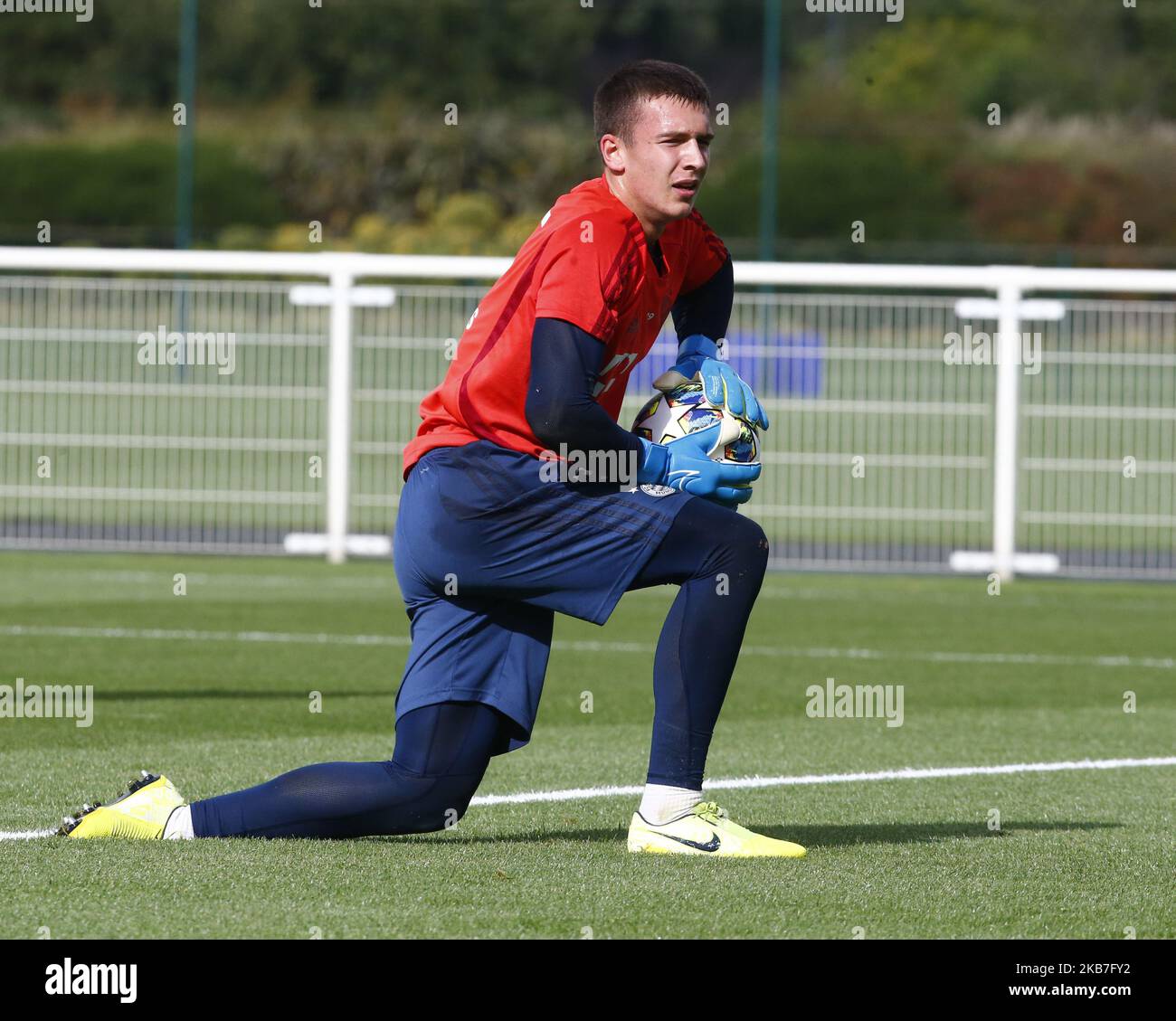 Lukas Schneller du Bayern Munich lors de l'échauffement préalable au match lors de la Ligue des jeunes de l'UAFA entre Tottenham Hotspur et le Bayern Munich à la Hotspur Way, Enfield, le 01 octobre 2019 à Enfield, en Angleterre. (Photo par action Foto Sport/NurPhoto) Banque D'Images