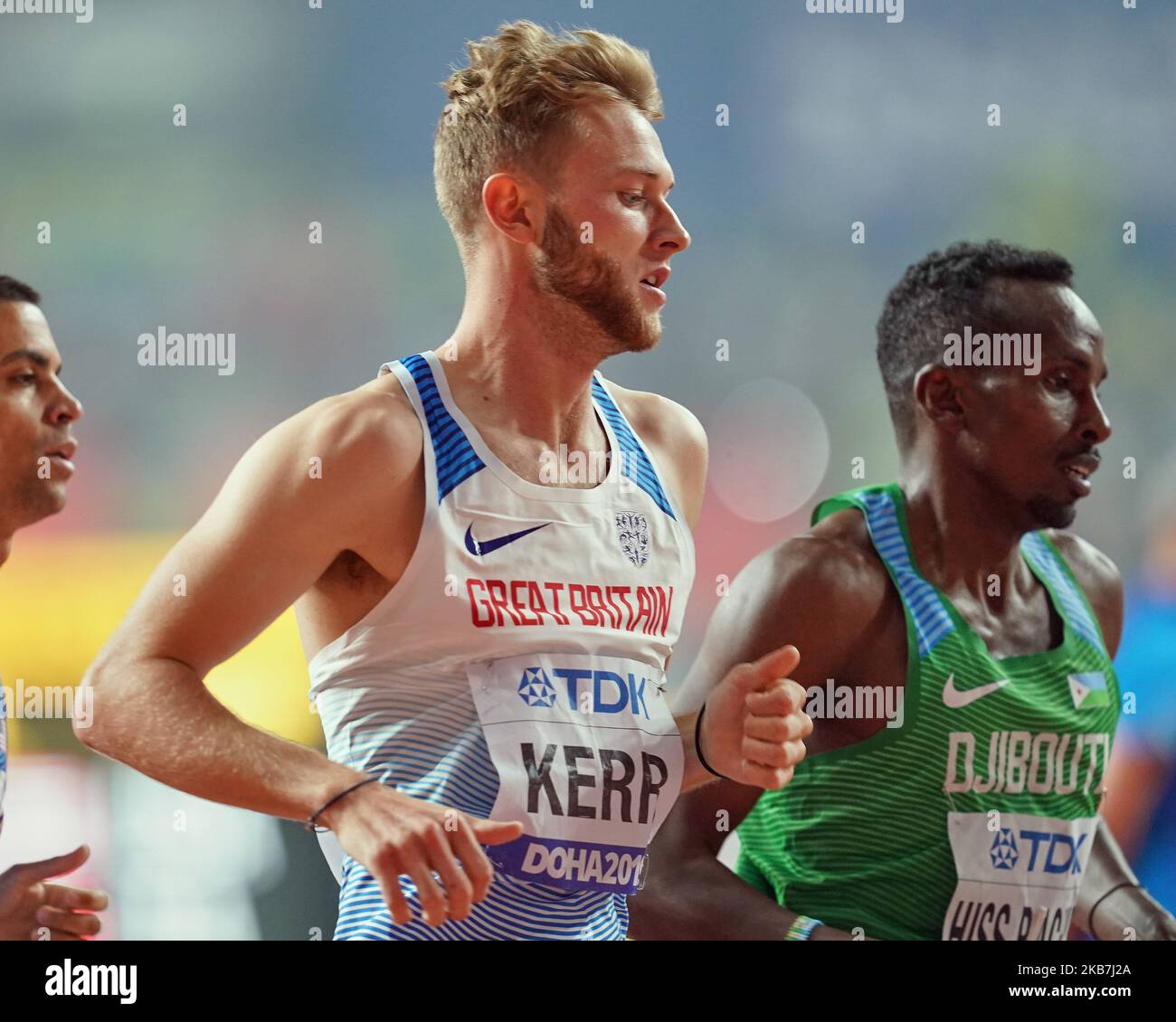 Josh Kerr, du Royaume-Uni, en compétition au mètre 1500 pour les hommes lors des Championnats du monde d'athlétisme de l'IAAF 17th au stade Khalifa de Doha, au Qatar, sur 4 octobre 2019. (Photo par Ulrik Pedersen/NurPhoto) Banque D'Images