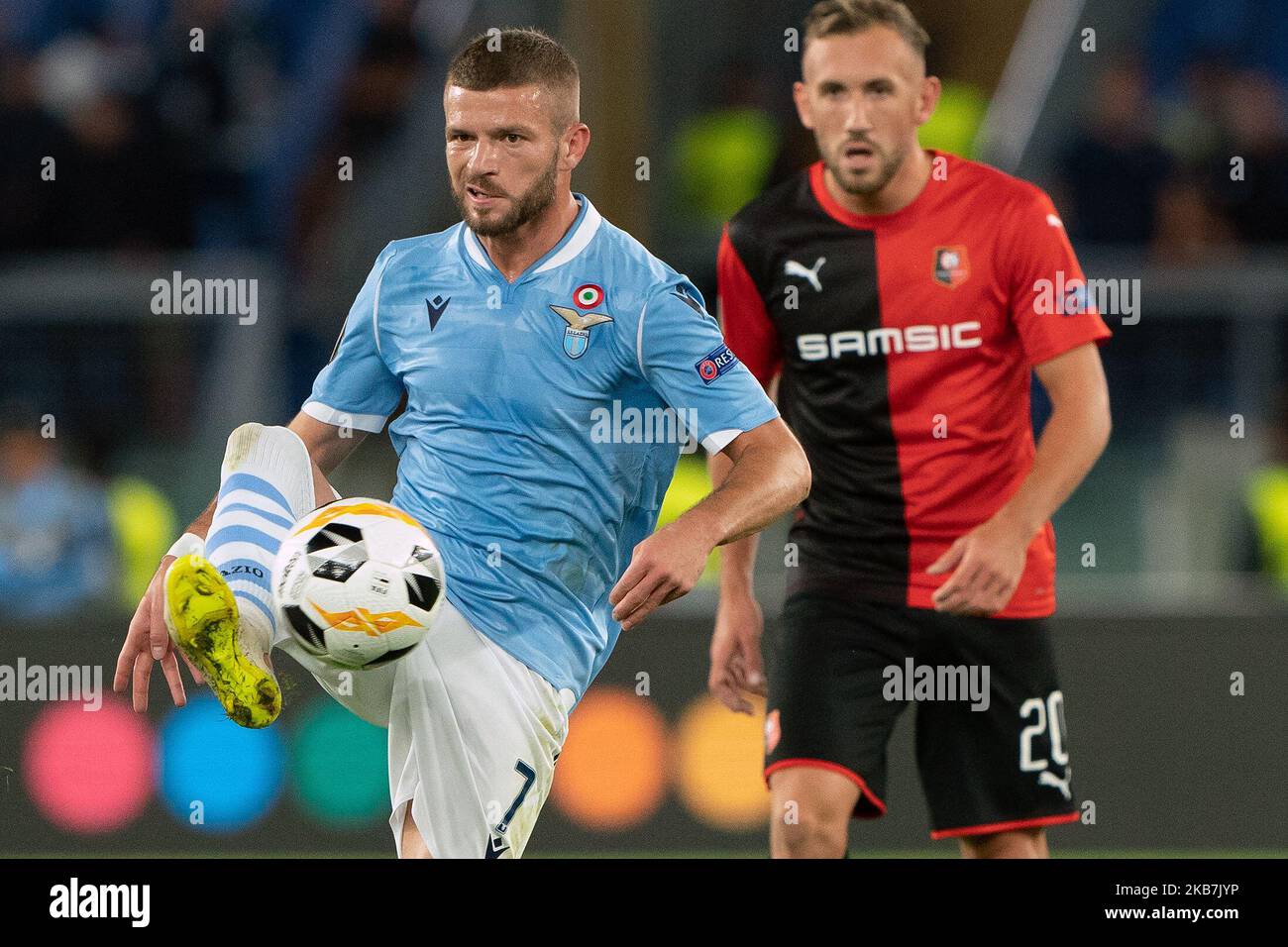 Valon Berisha de SS Lazio lors du match de groupe de l'UEFA Europa League 2019/2020 entre SS Lazio et le FC de l'État de Rennais au Stadio Olimpico sur 03 octobre 2019 à Rome, Italie. (Photo de Danilo Di Giovanni/NurPhoto) Banque D'Images