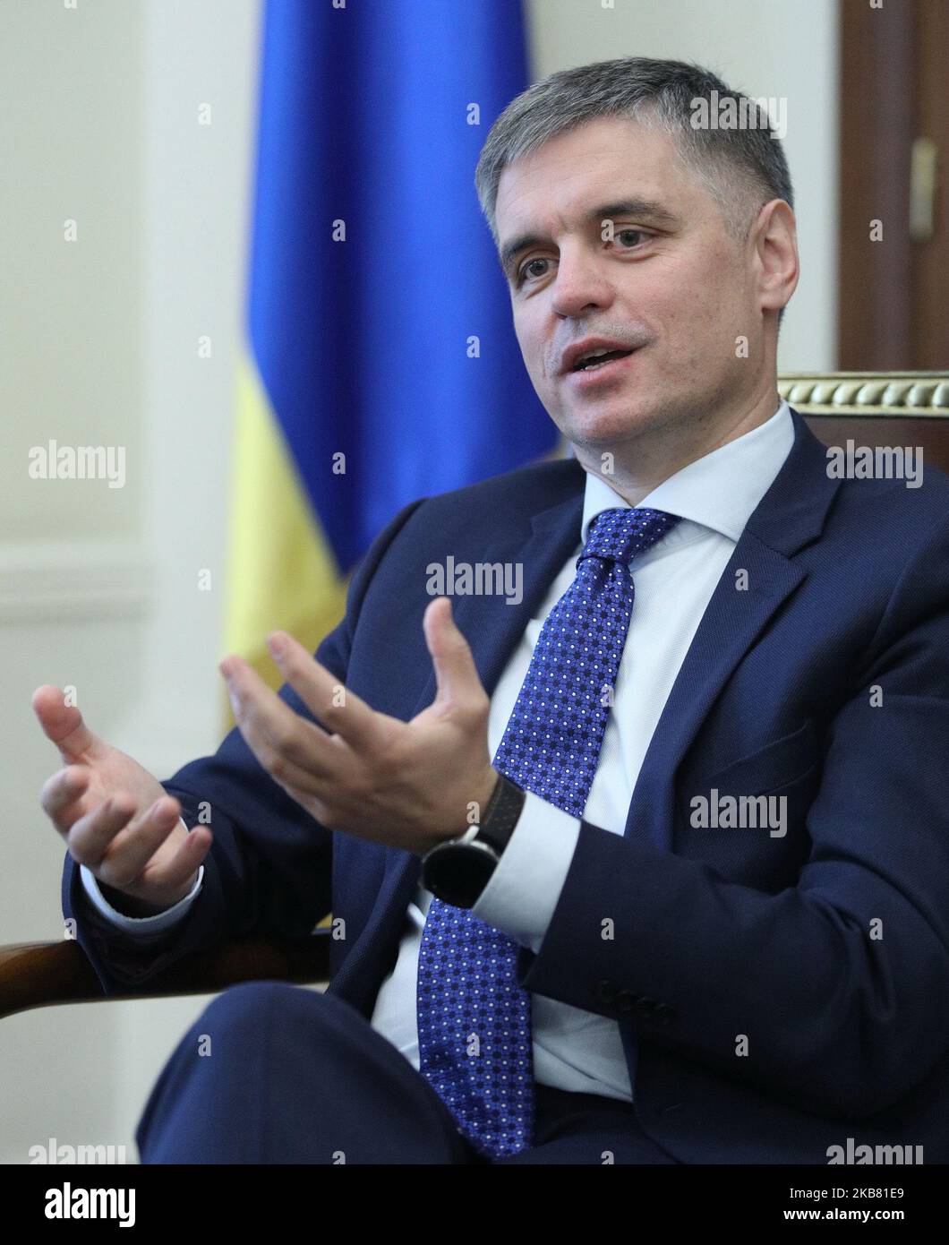 Ministre ukrainien des Affaires étrangères Vadim Priestayko lors d'une interview pour les médias ukrainiens à Kiev. Ukraine, jeudi, 10 octobre 2019 depuis 29 août 2019, ministre des Affaires étrangères de l'Ukraine au gouvernement de Goncharuk. (Photo de Danil Shamkin/NurPhoto) Banque D'Images