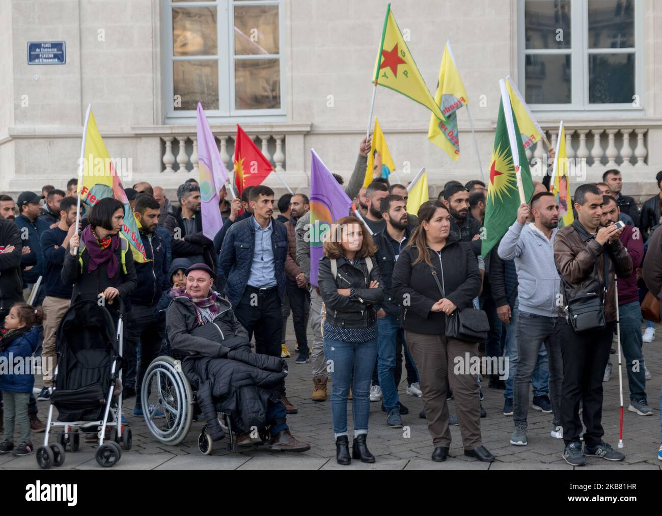 Manifestation de rassemblement contre l'offensive militaire turque contre le Kurdistan syrien. Photo prise sur 10 octobre 2019 à Nantes (France). (Photo par Estelle Ruiz/NurPhoto) Banque D'Images