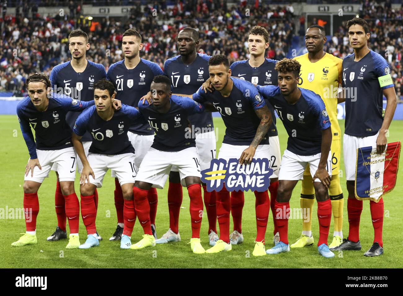 La France s'est mise en équipe lors du match de qualification Euro 2020 Groupe H entre la France et la Turquie au Stade de France à Saint-Denis, en dehors de Paris sur 14 octobre 2019. (Photo par Elyxandro Cegarra/NurPhoto) Banque D'Images