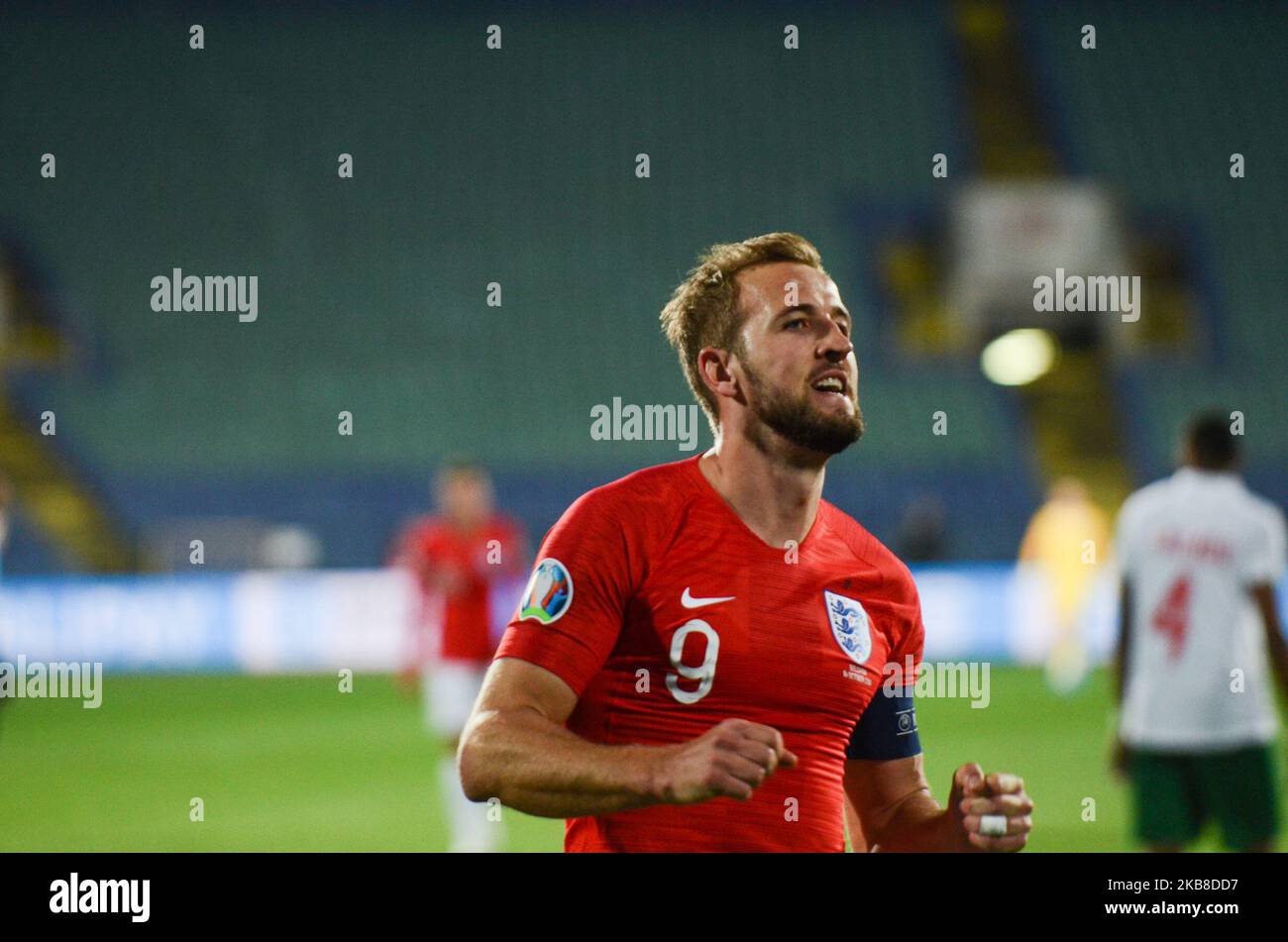 Harry Kane, Angleterre, célèbre après avoir obtenu son score contre la Bulgarie, lors de l'UEFA EURO 2020 qualifications Bulgarie / Angleterre au stade national de Vasil Levski, Sofia, Bulgarie sur 14 octobre 2019 (photo de Hristo Rusev/NurPhoto) Banque D'Images