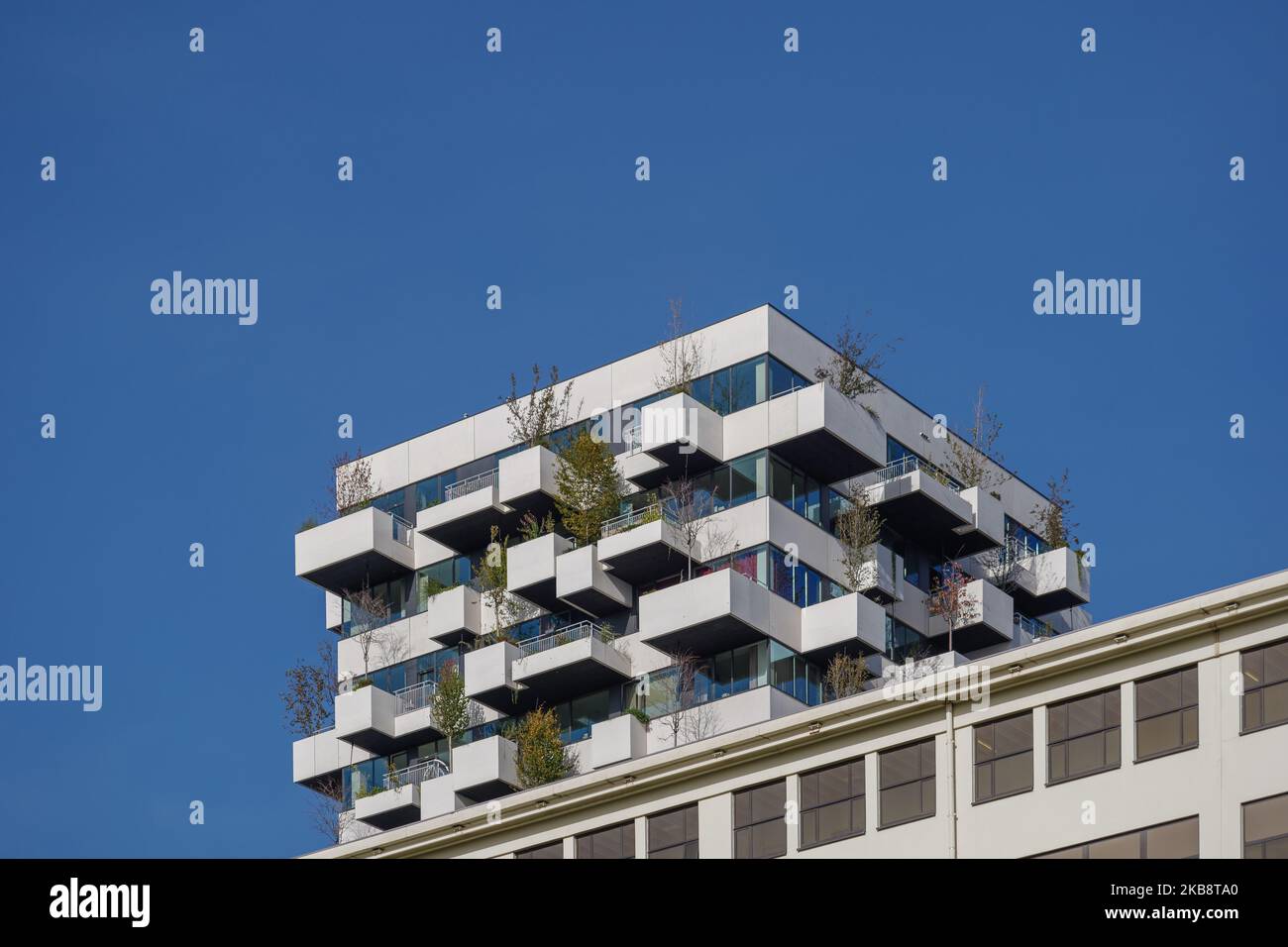 Eindhoven, pays-Bas - OCTOBRE 2022 : façade verte, durable et renouvelable d'une architecture emblématique à Strijp-S, à Eindhoven, pays-Bas. Banque D'Images