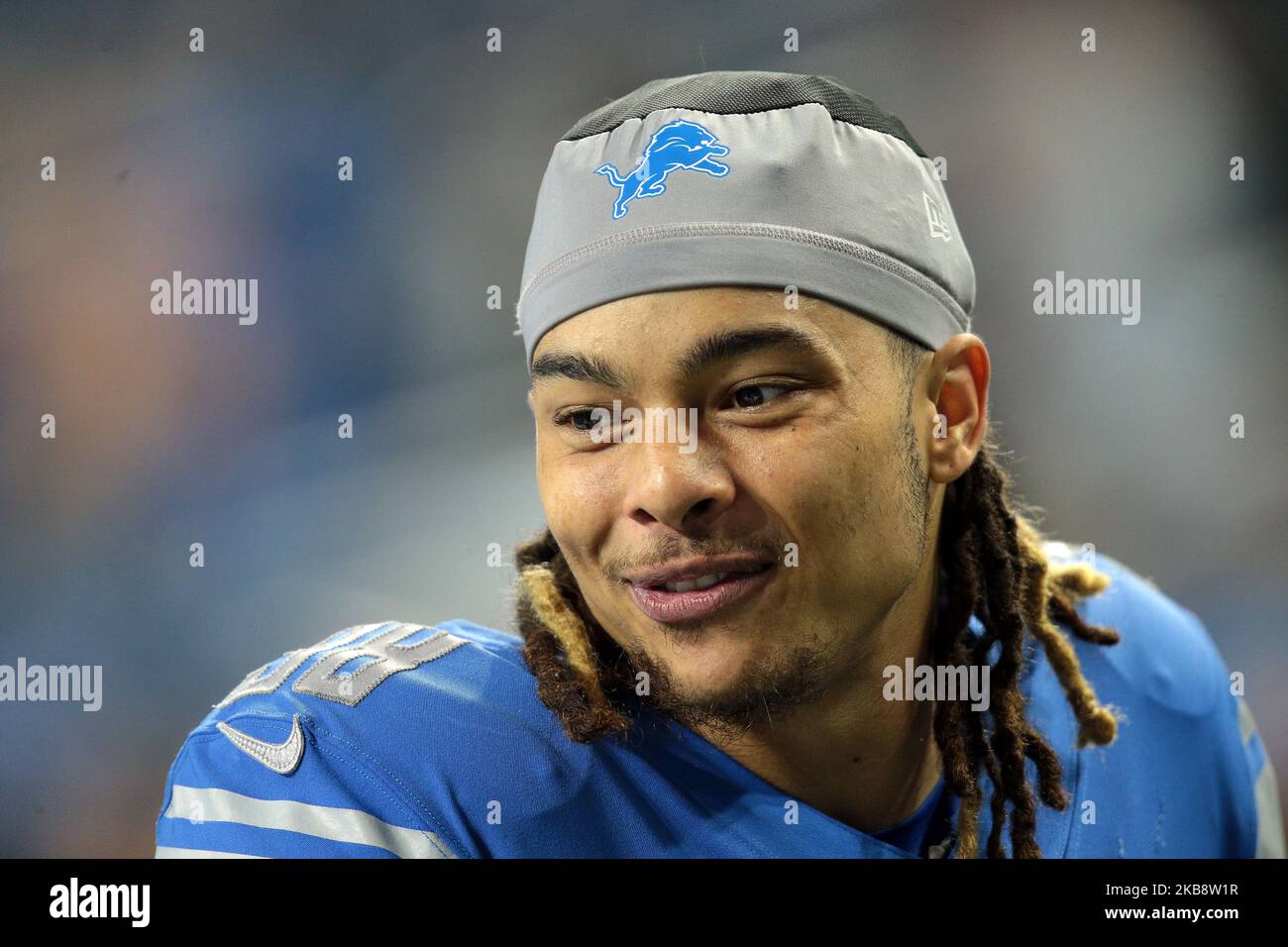 Le dos défensif des Lions de Detroit Mike Ford (38) est vu pendant la deuxième moitié d'un match de football de la NFL contre les Vikings du Minnesota à Detroit, Michigan États-Unis, le dimanche, 20 octobre 2019 (photo par Jorge Lemus/NurPhoto) Banque D'Images