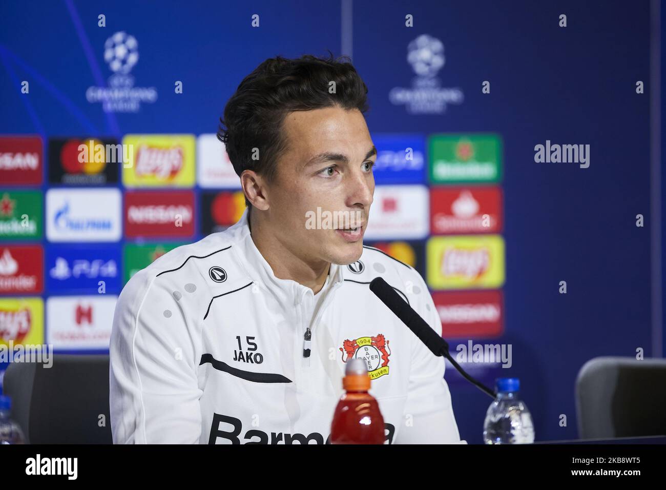 {Persons} lors de la conférence de presse avant le match de l'UEFA Champions League entre Atletico de Madrid et Bayer 04 Leverkusen au stade Wanda Metropolitano de Madrid, Espagne. 21 octobre 2019. (Photo de A. Ware/NurPhoto) Banque D'Images