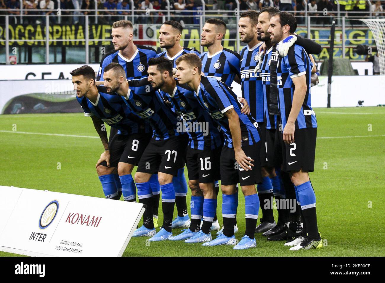 Inter joueurs posent pour être photographiés pendant la série Un match de football n.5 INTER - LATIUM sur 25 septembre 2019 au Stadio Giuseppe Meazza à Milan, Lombardie, Italie. Résultat final: Inter-Lazio 1-0. (Photo de Matteo Bottanelli/NurPhoto) Banque D'Images